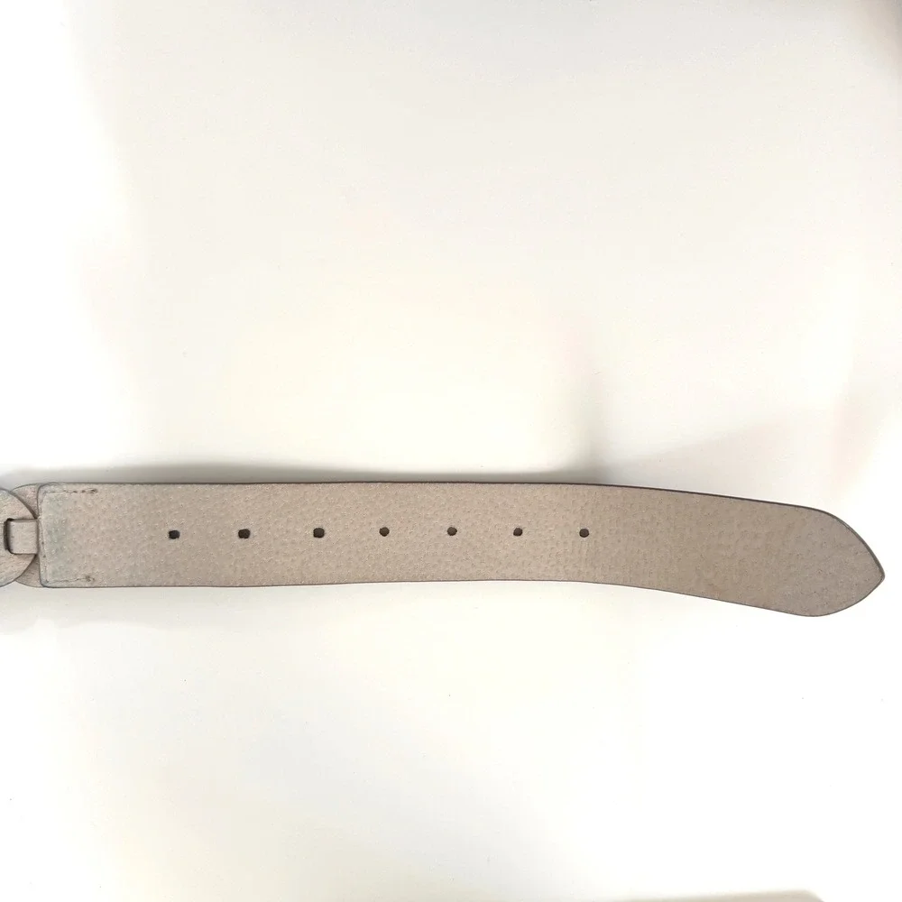 Vintage Wide Genuine‎ Leather Disc Link Belt Taupe Silver Buckle Boho Belt